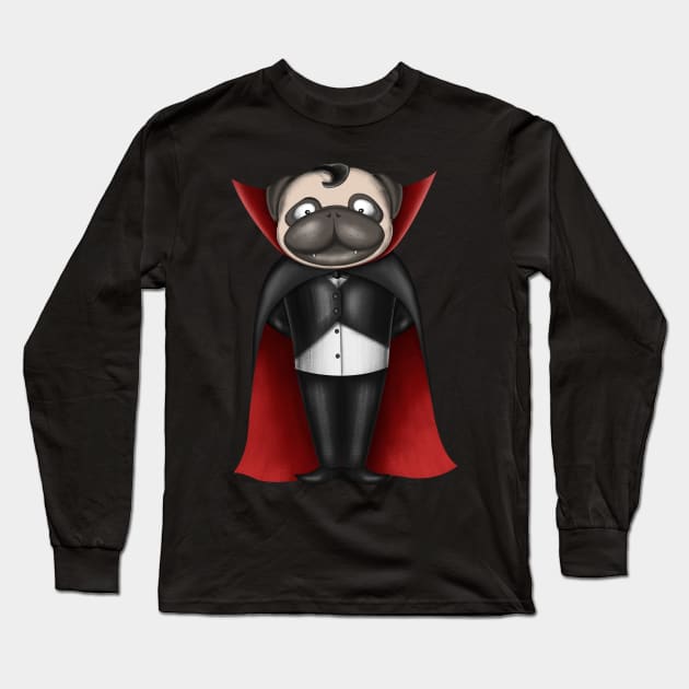 Cute Pug In Vampire Costume Long Sleeve T-Shirt by Luna Illustration